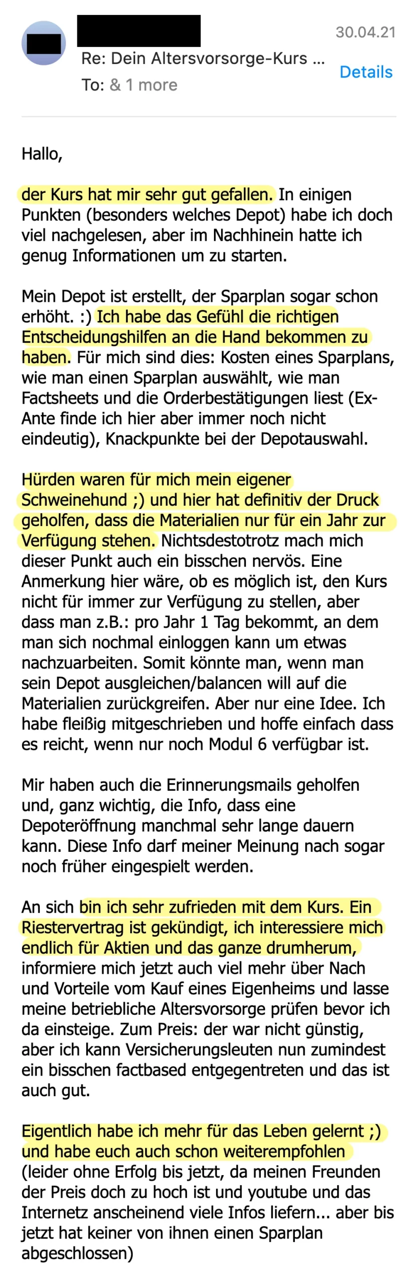 Erfahrungsbericht vom 30.04.2021