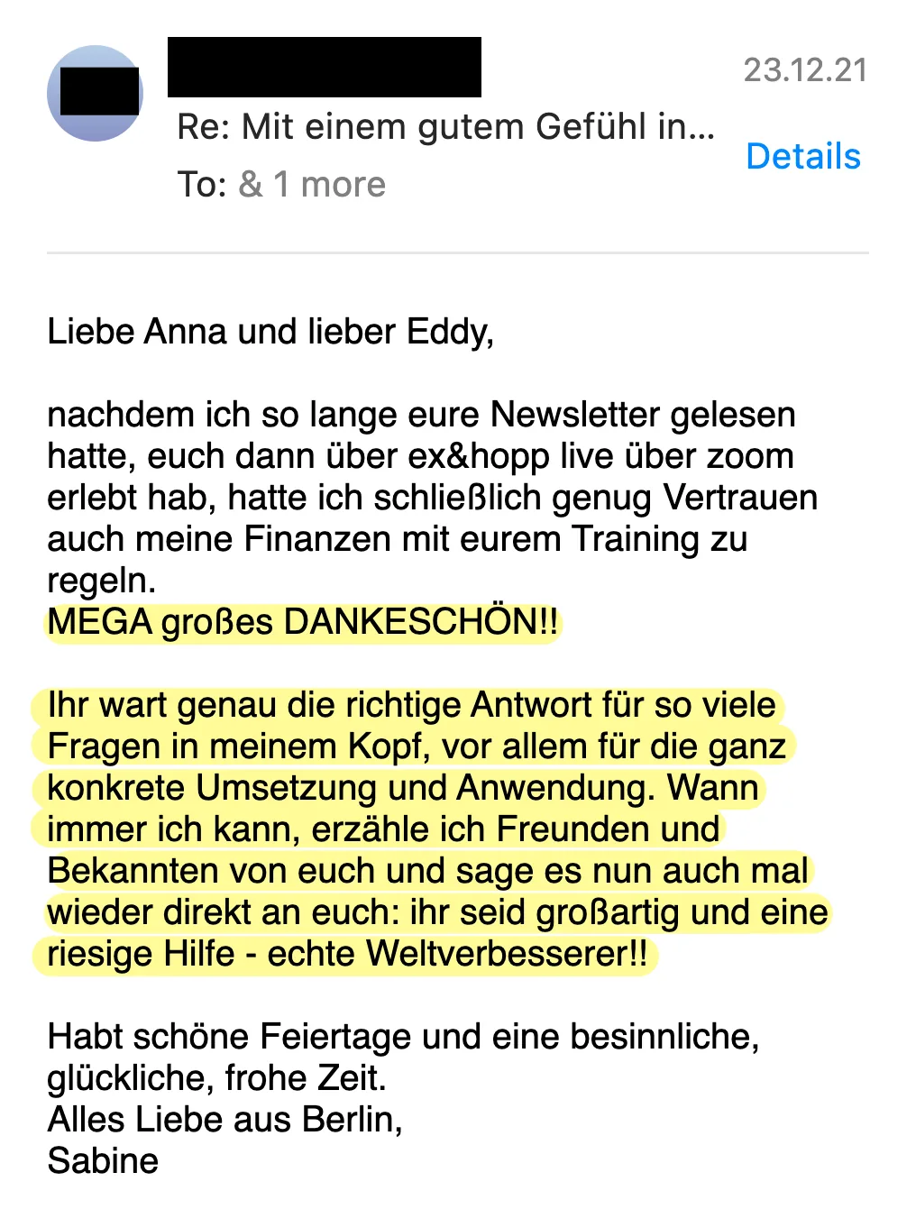Erfahrungsbericht vom 23.12.2021